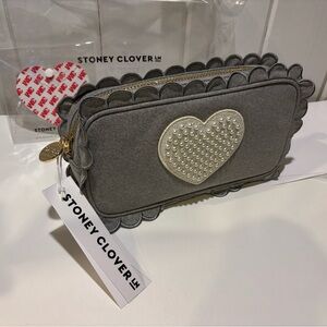 Stoney Clover Lane Jumbo Heart Scalloped Small Pouch - Heather Grey & Pearl